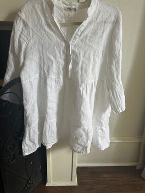 White Tiered Linen Tunic Top Italian Made